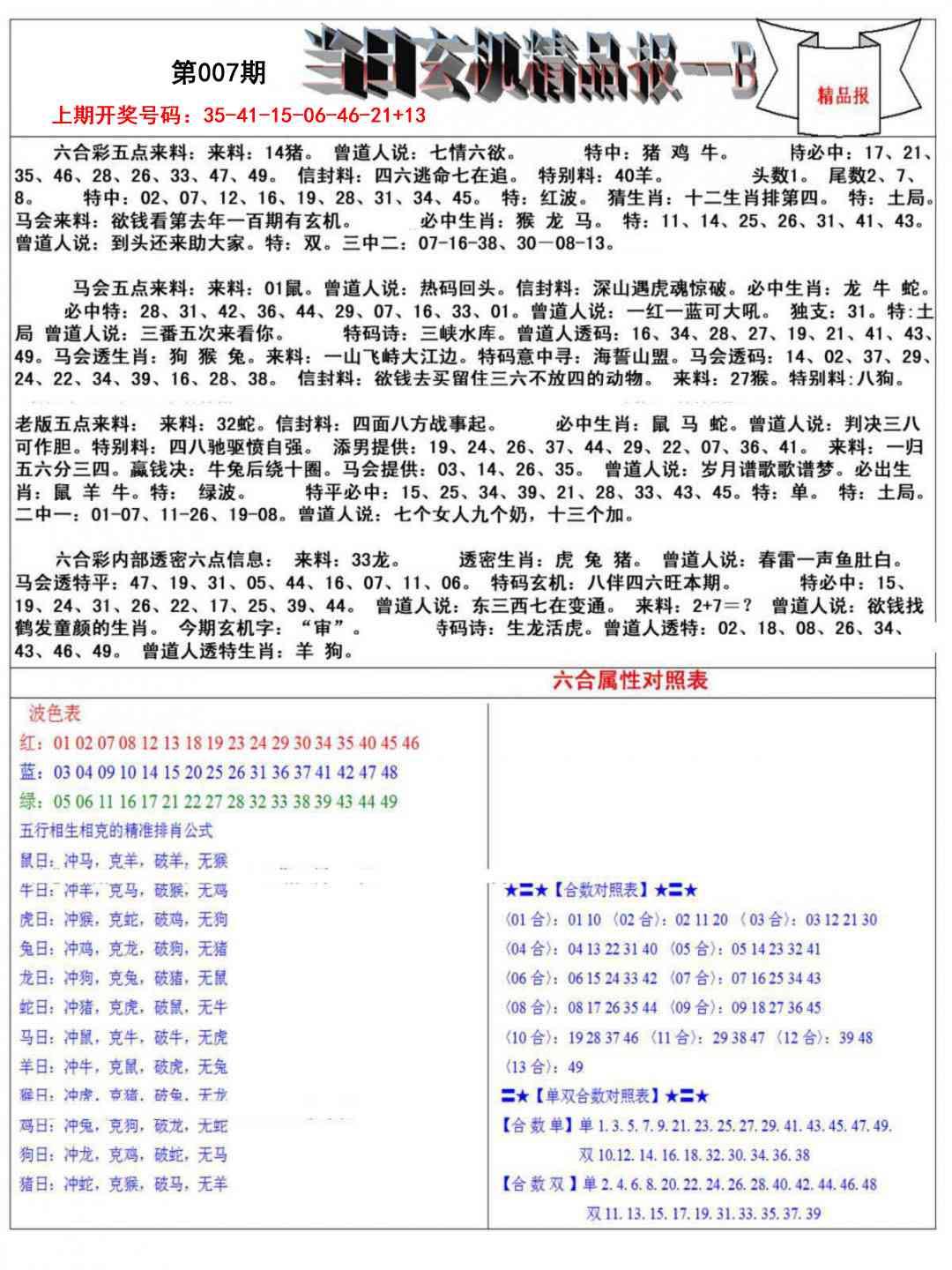 007期当日玄机精品报B[图]