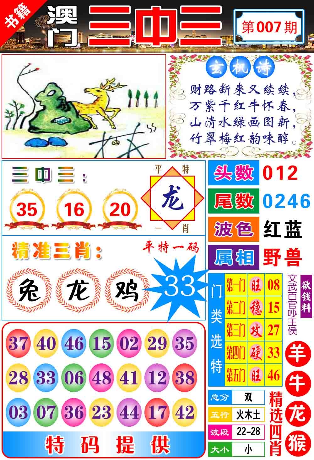 007期澳门宝典三中三[图]